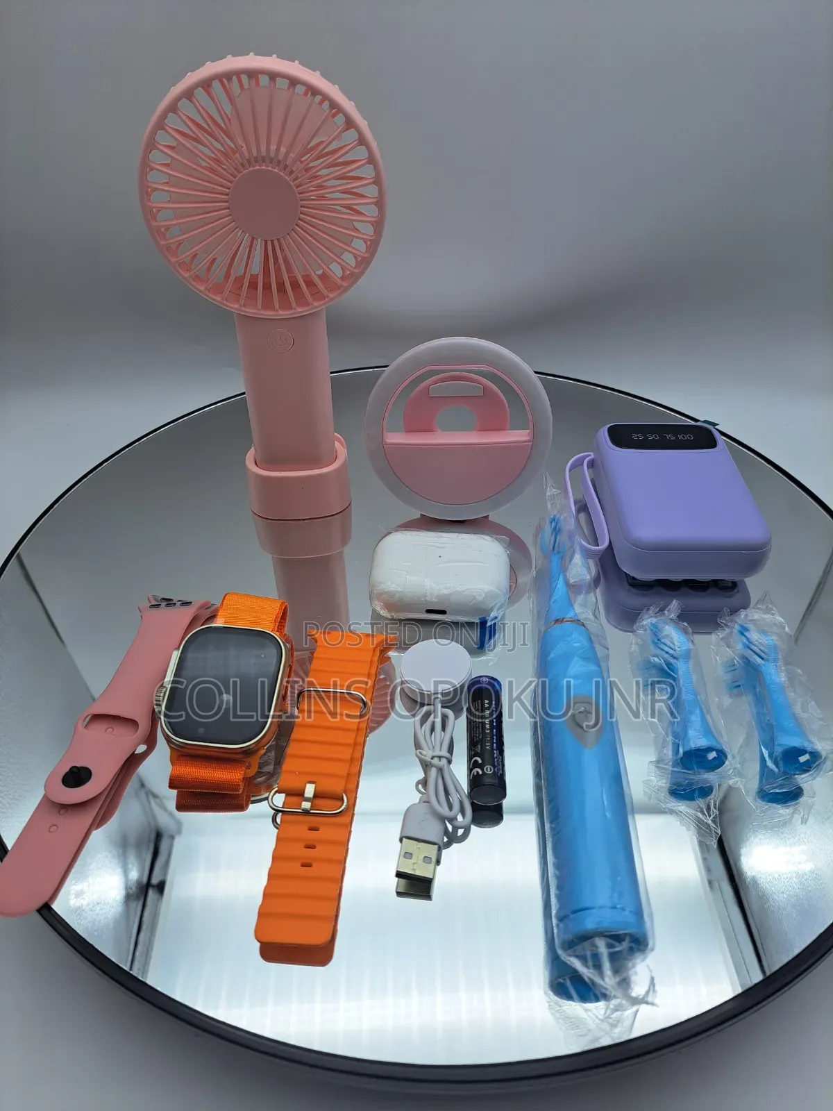 12-in-1 Smart Watch Combo Set - Airpod, Fan, Power Bank, Brush - PINK