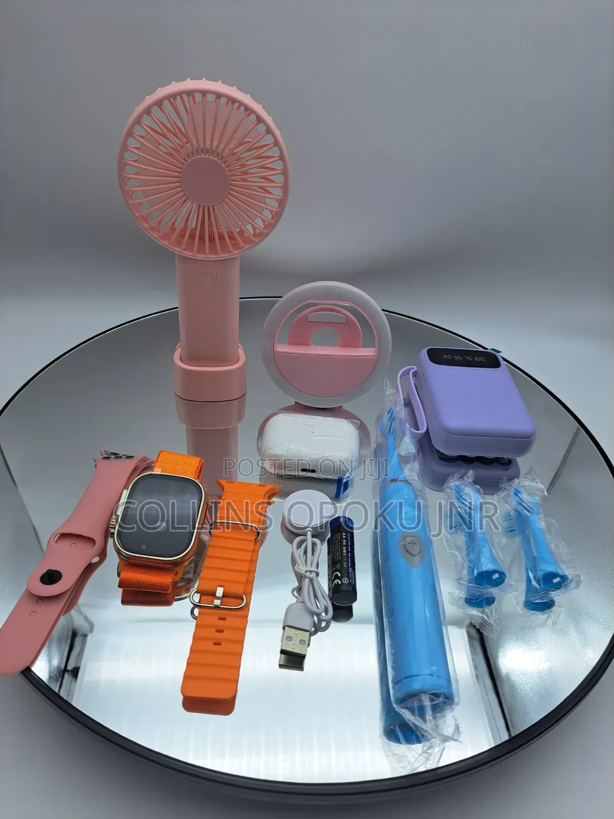12-in-1 Smart Watch Combo Set - Airpod, Fan, Power Bank, Brush - PINK