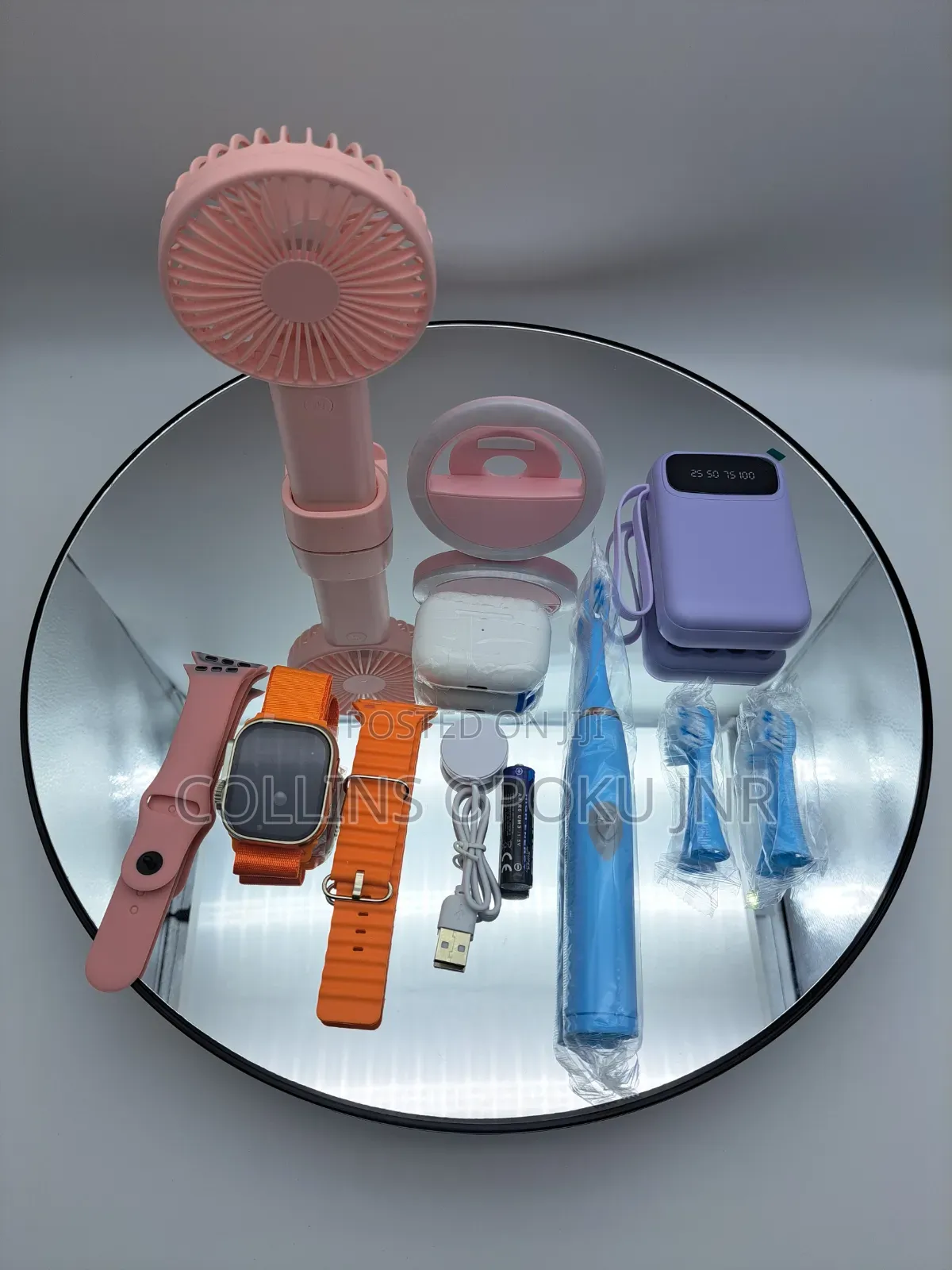 12-in-1 Smart Watch Combo Set - Airpod, Fan, Power Bank, Brush - PINK