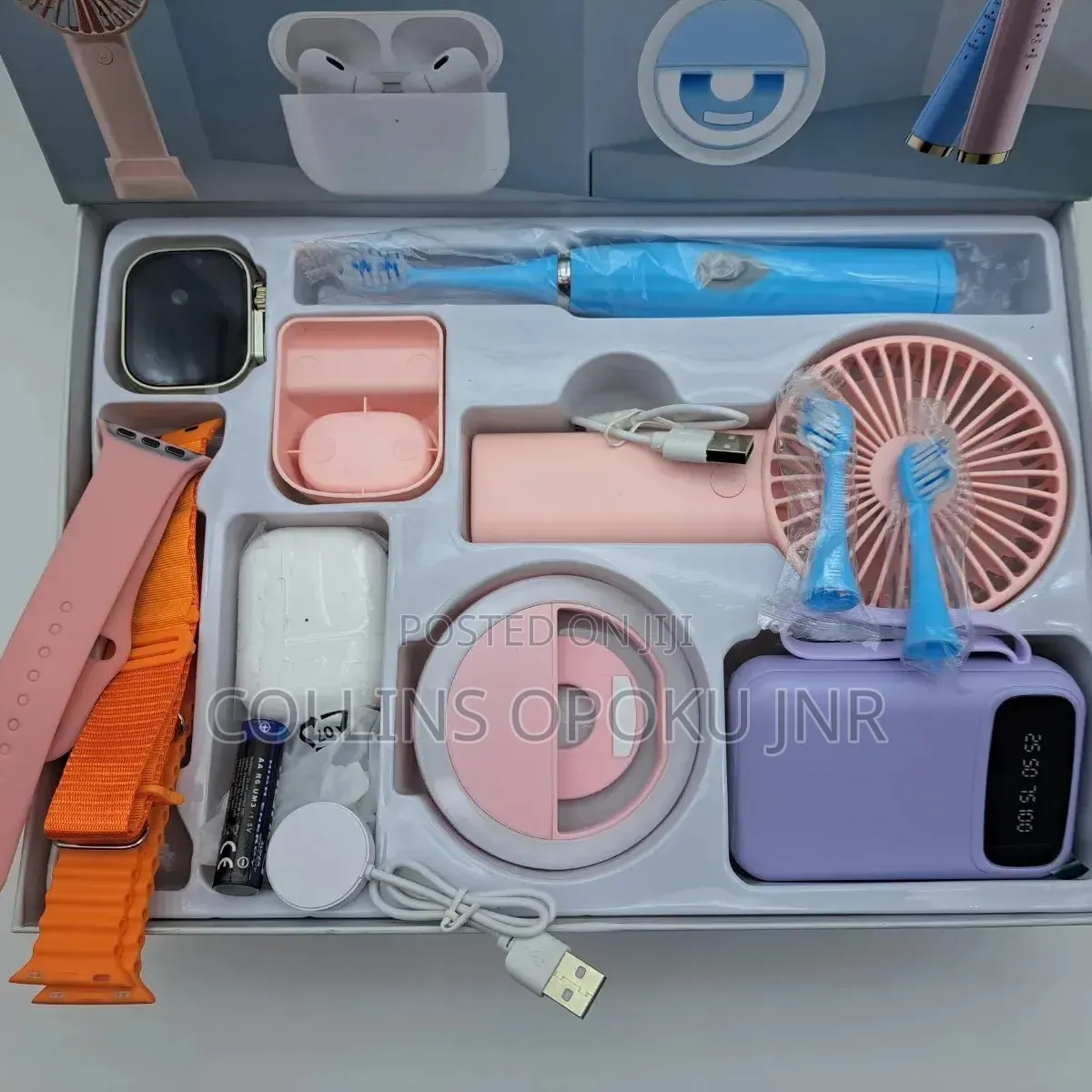 12-in-1 Smart Watch Combo Set - Airpod, Fan, Power Bank, Brush - PINK