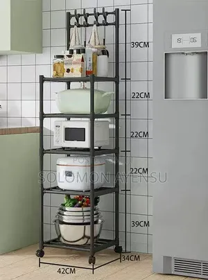 Heavy-Duty Rolling Kitchen Utility Shelf With Hooks