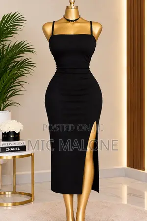 Women’s Black Ruched Bodycon 3⁄4-Length Midi Dress