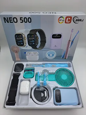 NEO 500 Smart Watch Combo Gift Set [Airpod, P. Bank, Fan, Brush - BLUE