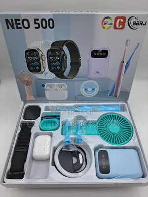 NEO 500 Smart Watch Combo Gift Set [Airpod, P. Bank, Fan, Brush - BLUE