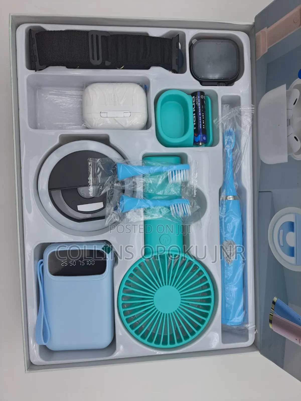 NEO 500 Smart Watch Combo Gift Set [Airpod, P. Bank, Fan, Brush - BLUE