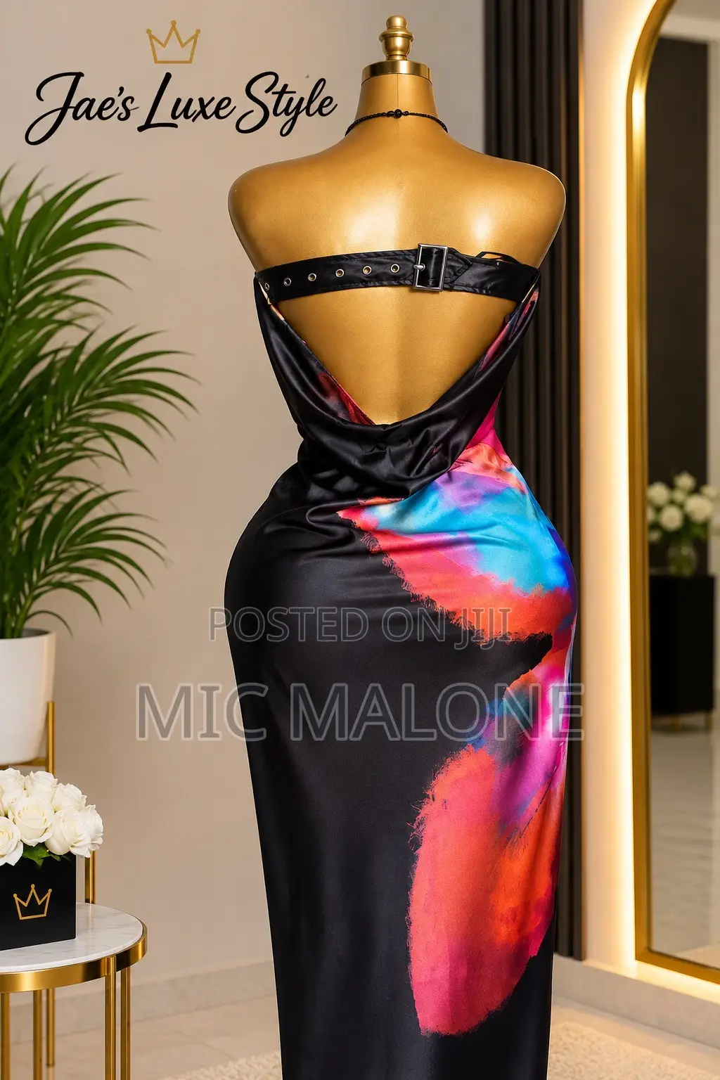 Women’s Abstract Print Strapless Bodycon Maxi Dress