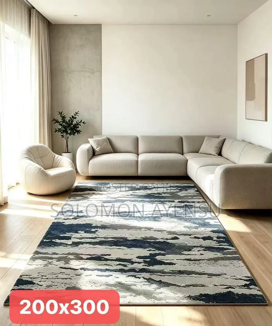 Blue Gray and Ivory Wool Abstract Hand Tufted Area Rug Available