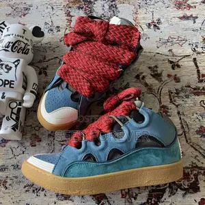 Lanvin Curb Leather & Suede Sneaker (Blue / Red)