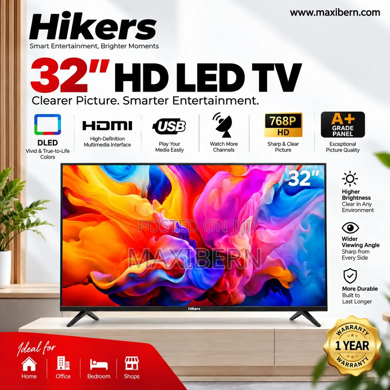 Pixora 32" Frameless Digital HD LED TV - HDMI USB Black