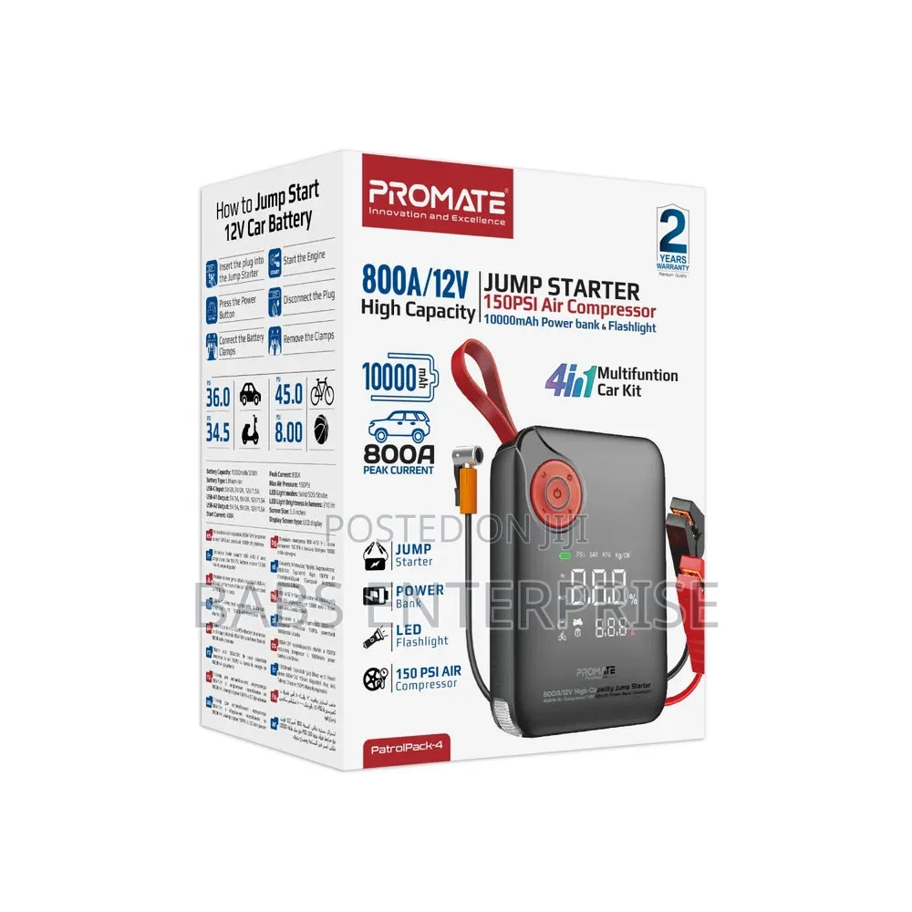 Promate PatrolPack-4 800a/12v Jump Starter Air Compressor PowerBank
