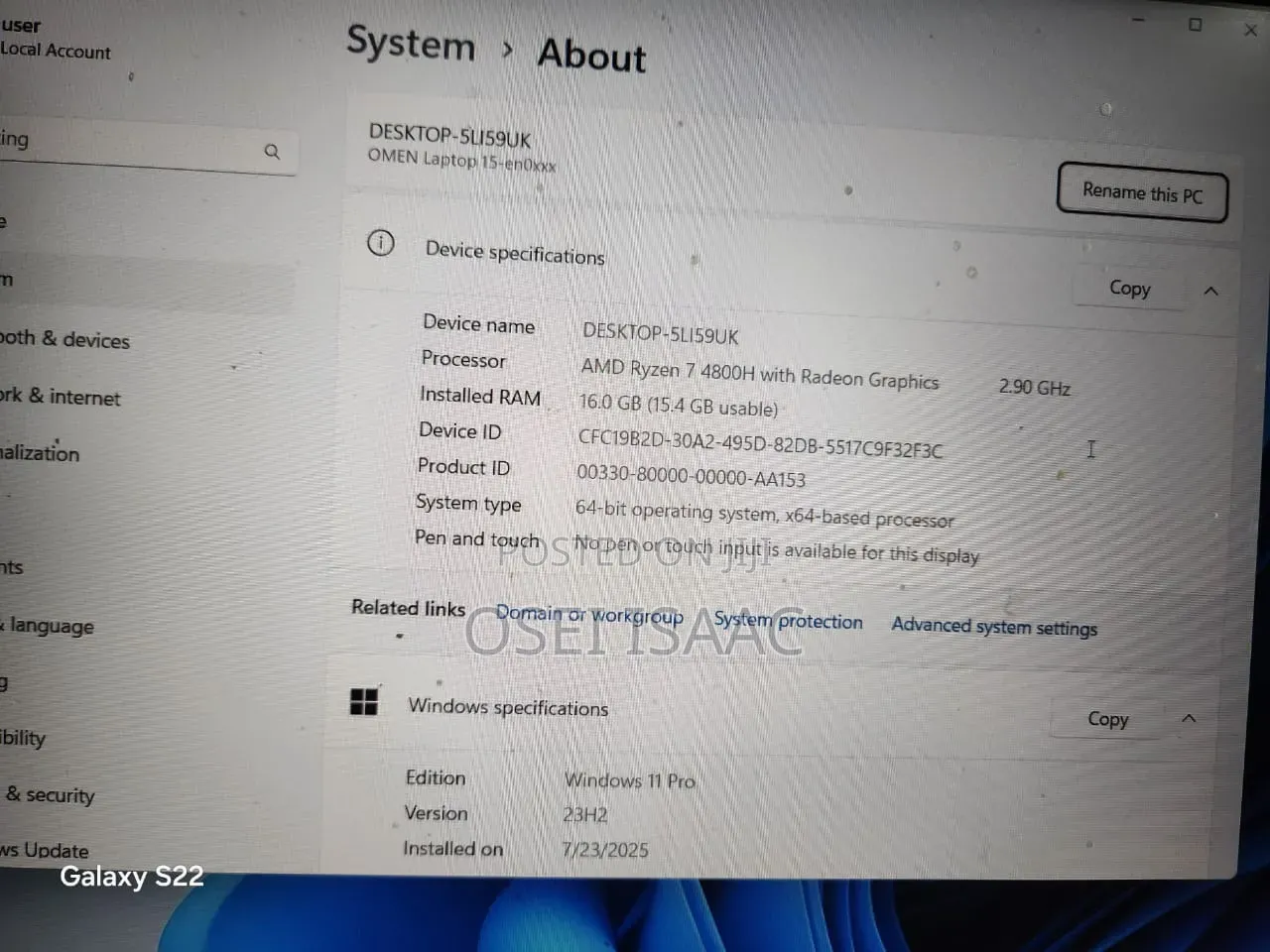 Laptop HP Omen 15 16GB AMD Ryzen 7 SSD 512GB
