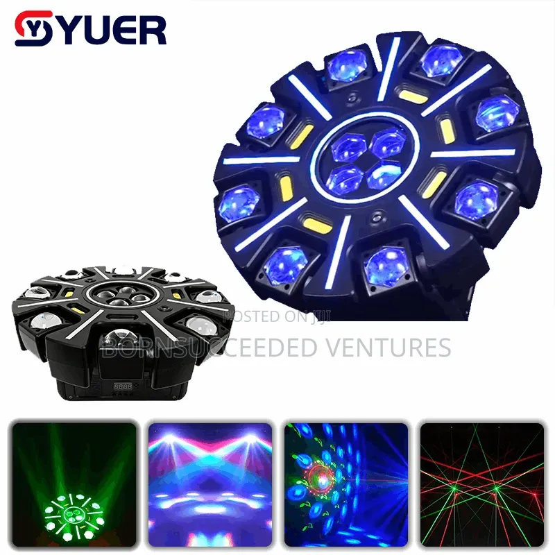 12x10W RGBW LED Bee Eye 8 Arm Little Diamond Moving Head Light Laser