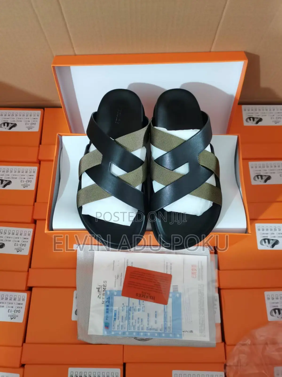 Hermés Kazmir Open Leather Sandals , SWIPE