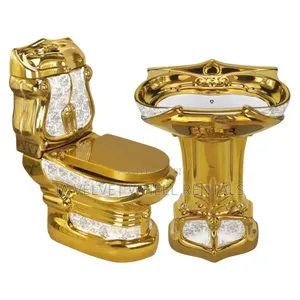 Royal Gold Toilet and Standing Wash Basin