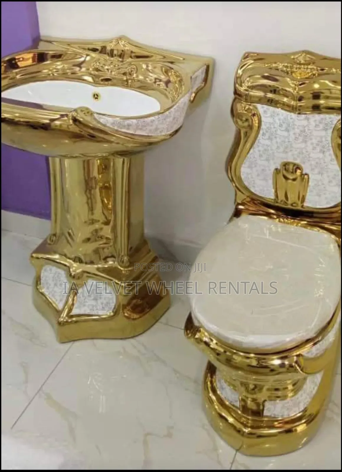 Royal Gold Toilet and Standing Wash Basin