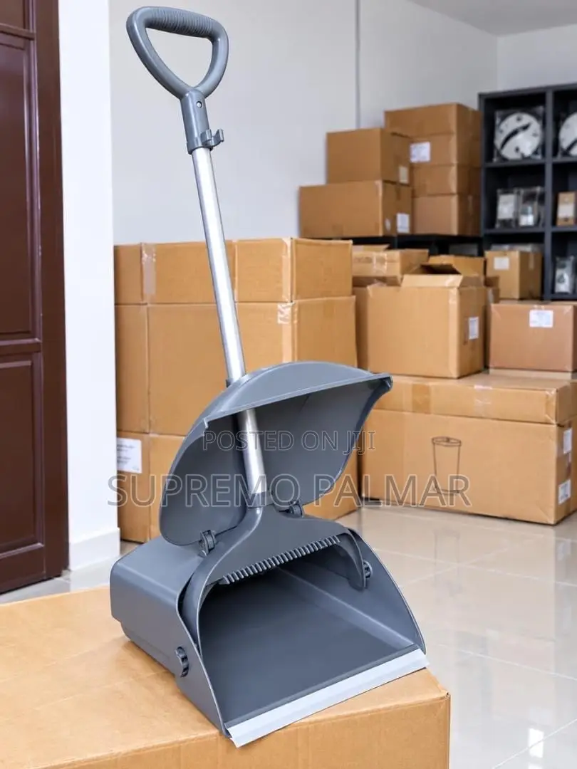 Dark Gray Folding Broom With Dustpan – Windproof Plastic Cleaning Set