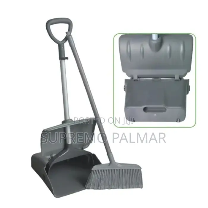Dark Gray Folding Broom With Dustpan – Windproof Plastic Cleaning Set
