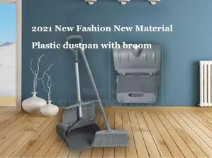 Dark Gray Folding Broom With Dustpan – Windproof Plastic Cleaning Set