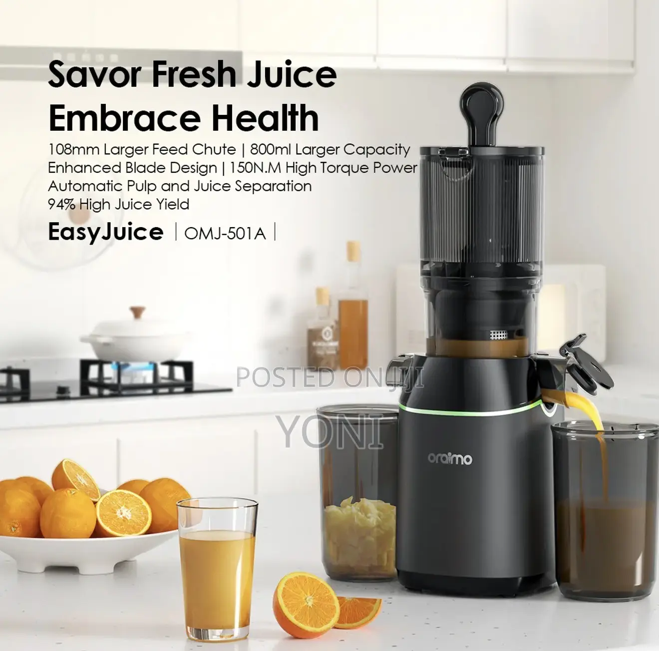Brand New- Oraimo Easy Juice 108mm Diameter 800ML Slow Juice