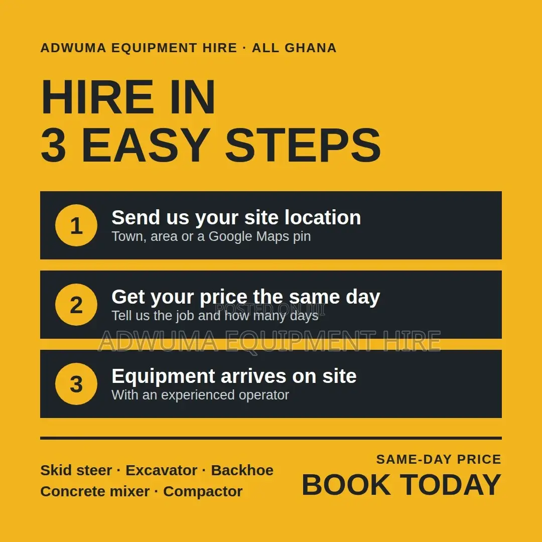 Bobcat, Excavator, Mixer Compactor for Hire - Accra All Ghana