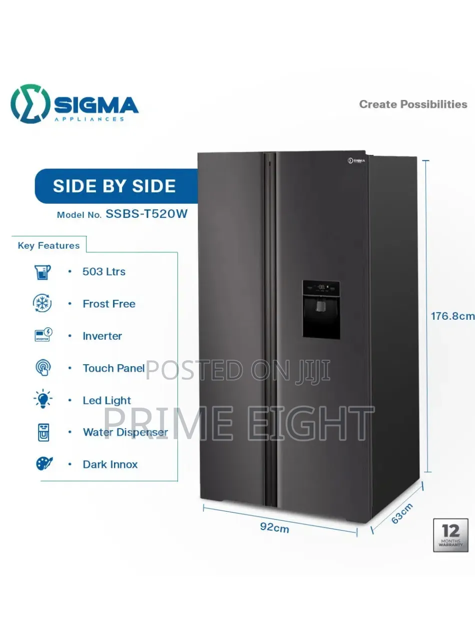 Sigma 503L Side by Side Doors Refrigerator SSBS-T520W Available