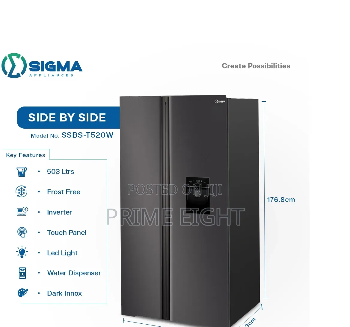 Sigma 503L Side by Side Refrigerator (SSBS-T520W)