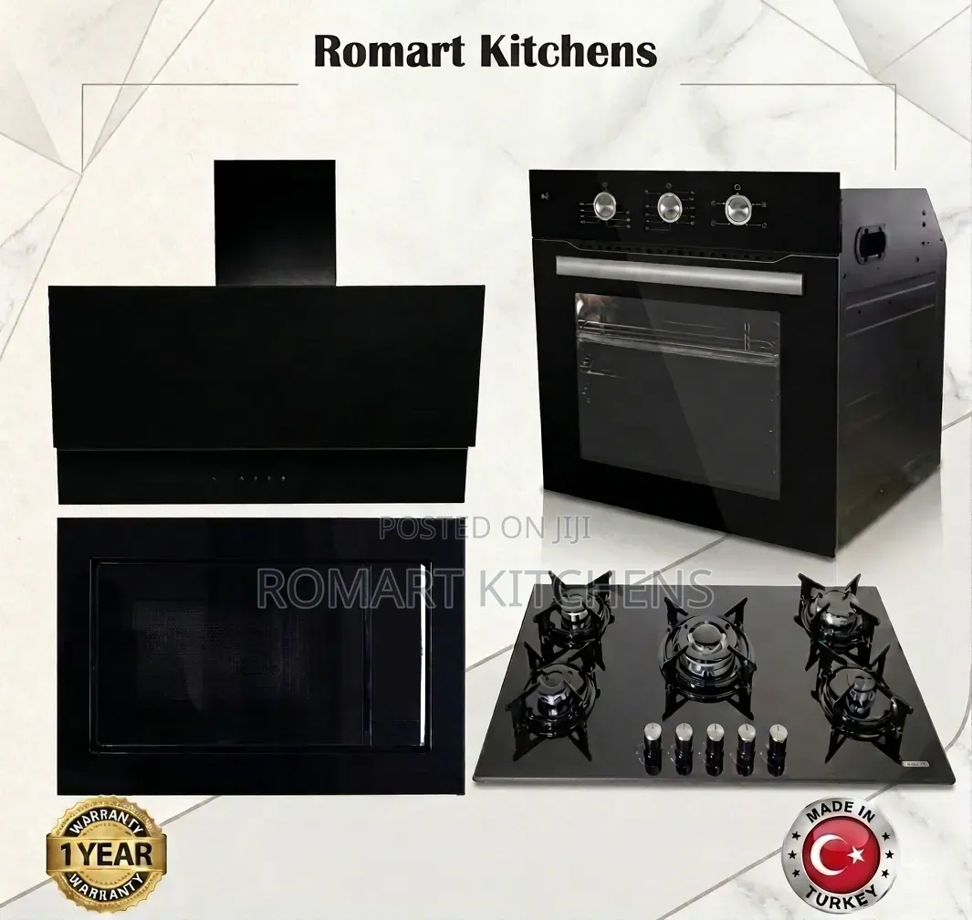 Turkish 90cm Inbuilt Glass Burner Set. Oven, Hob, Hood and Microwave