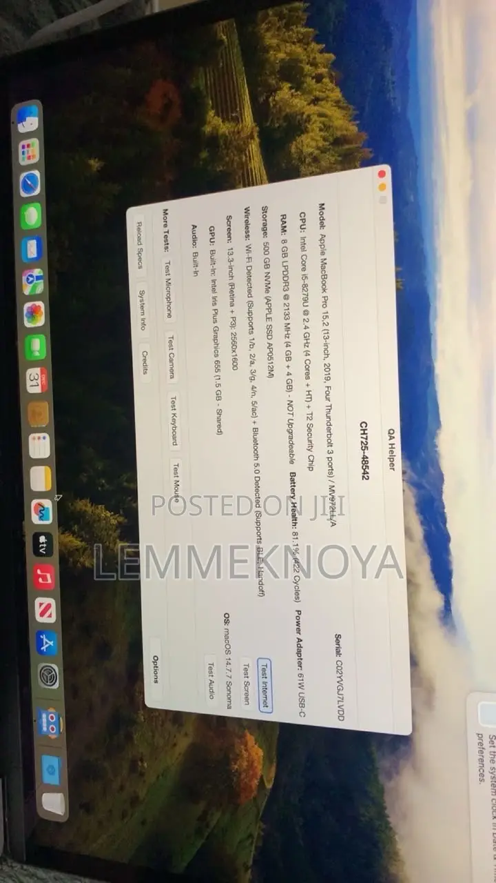 Laptop Apple MacBook Pro 2019 8GB Intel Core i5 SSD 500GB