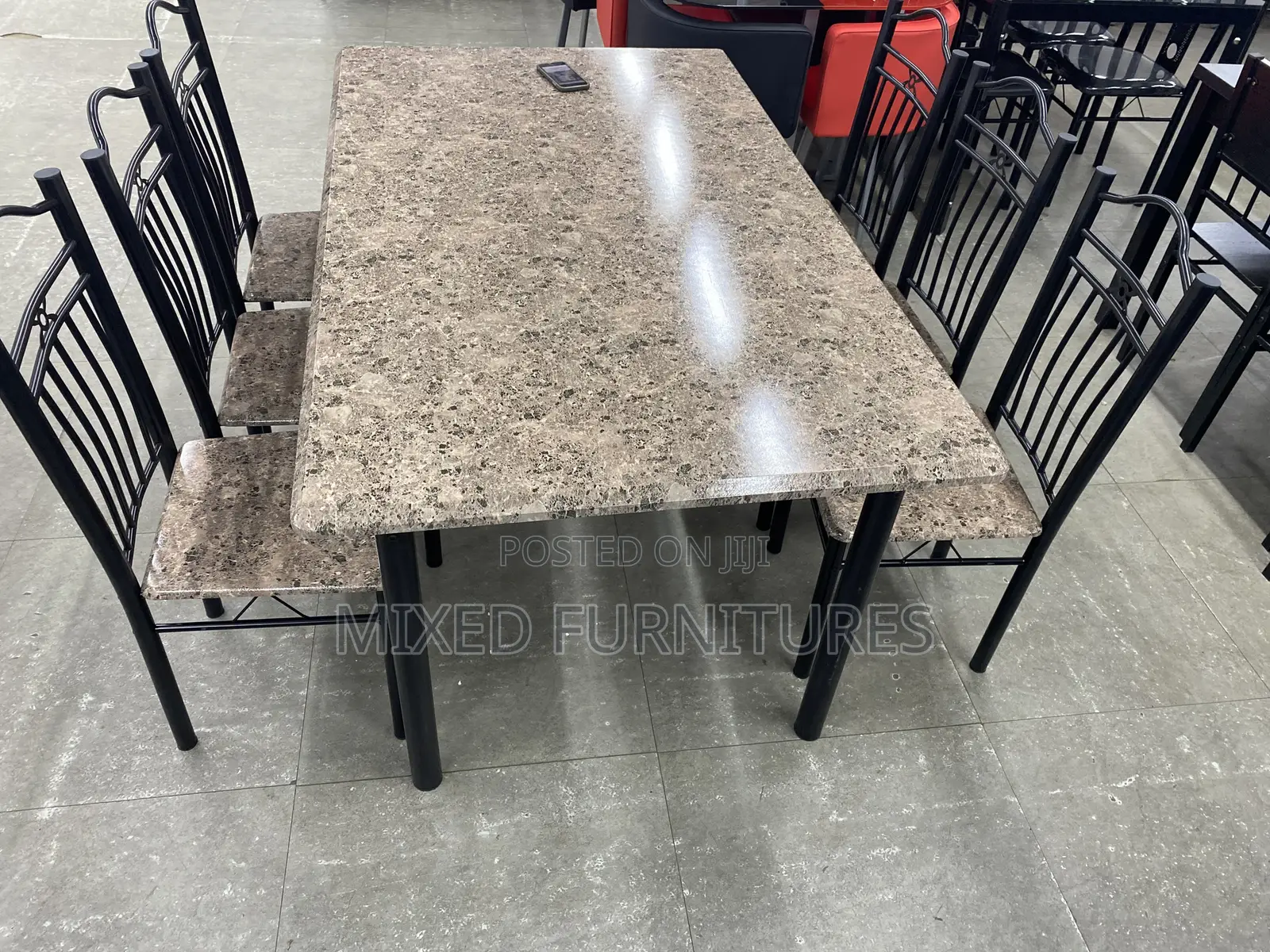 Wooden Dining Set With Metal Frame 6 Seater