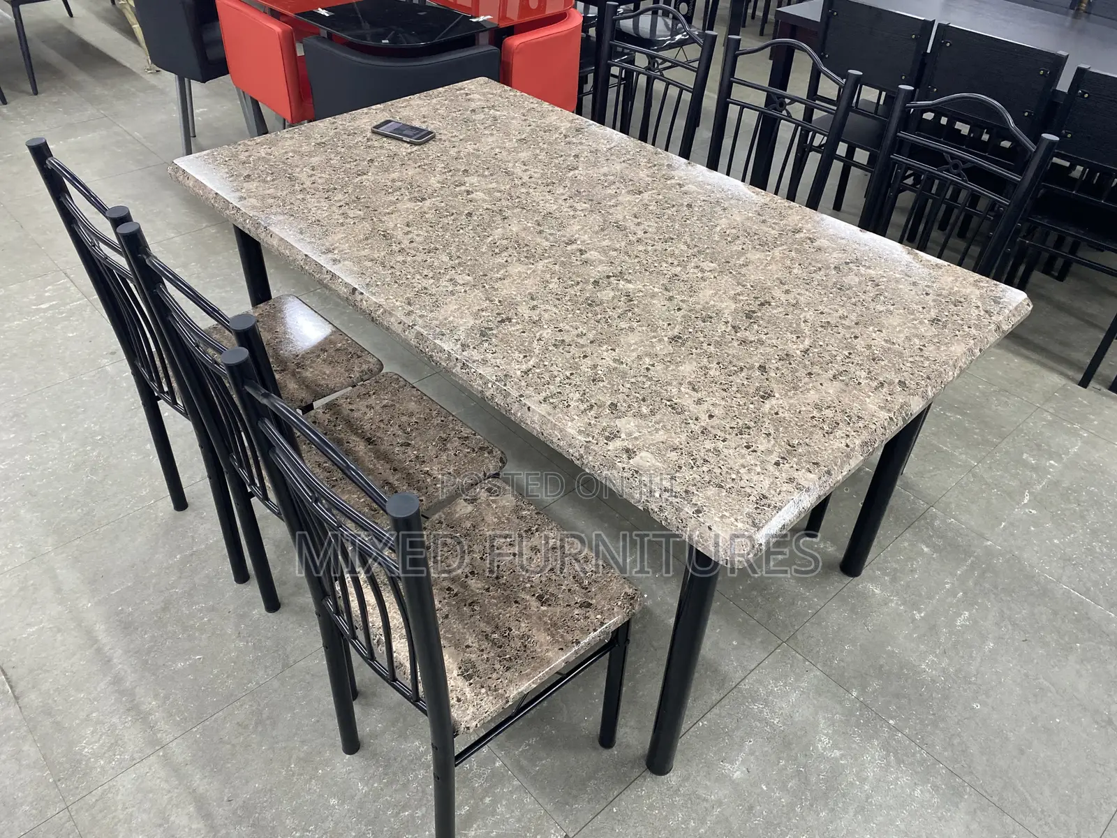 Wooden Dining Set With Metal Frame 6 Seater
