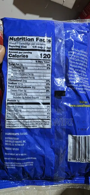 Fat and Cholesterol Free Raisins From USA