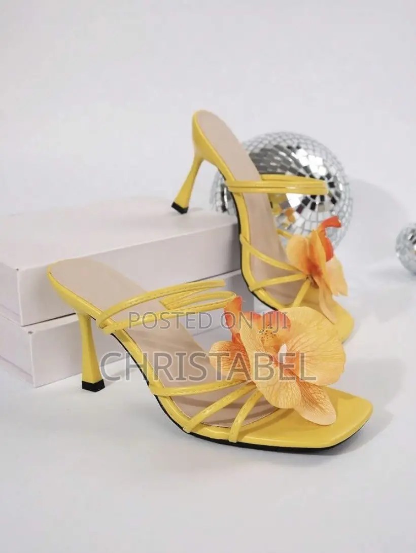 Ladies Flower Petal Heel-Yellow