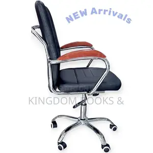 Executive Leather Swivel Office Chair With Wooden Armrests
