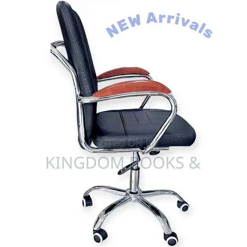 Executive Leather Swivel Office Chair With Wooden Armrests
