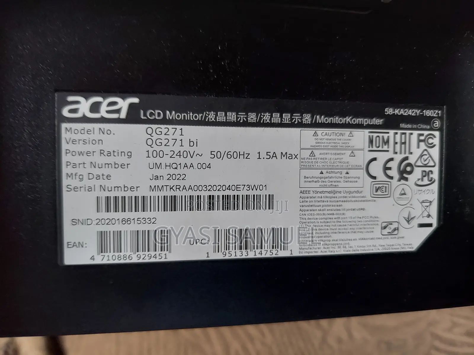 Acer Nitro QG271 27" Full HD Gaming Monitor