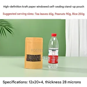 50pcs Kraft Paper Storage Bags With Matte Window – Stand Up Design