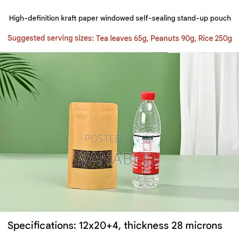 50pcs Kraft Paper Storage Bags With Matte Window – Stand Up Design