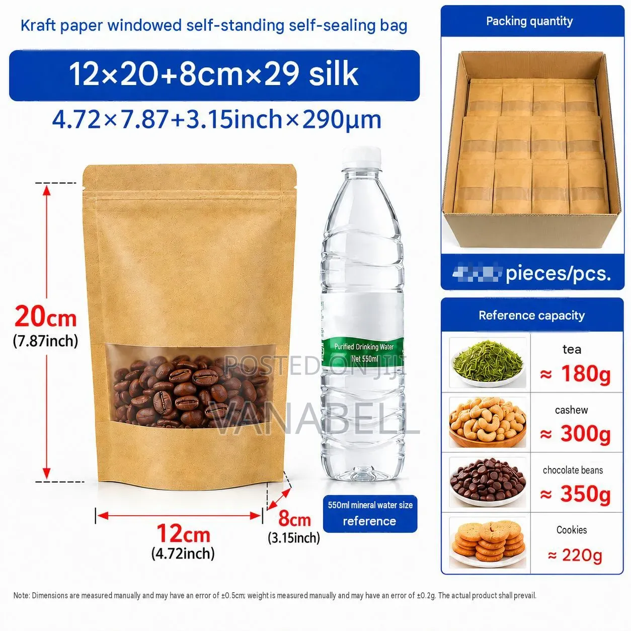 50pcs Kraft Paper Storage Bags With Matte Window – Stand Up Design