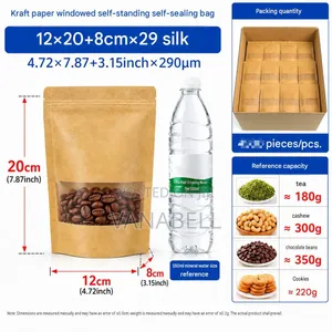 50pcs Kraft Paper Storage Bags With Matte Window – Stand Up Design