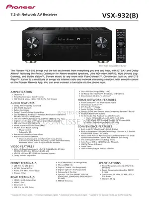 Pioneer VSX 932 Dolby Atmos Avr RECIEVER