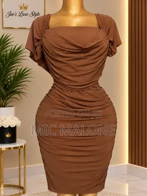 Women’s Brown Ruched Bodycon Mini Dress – Short Sleeve