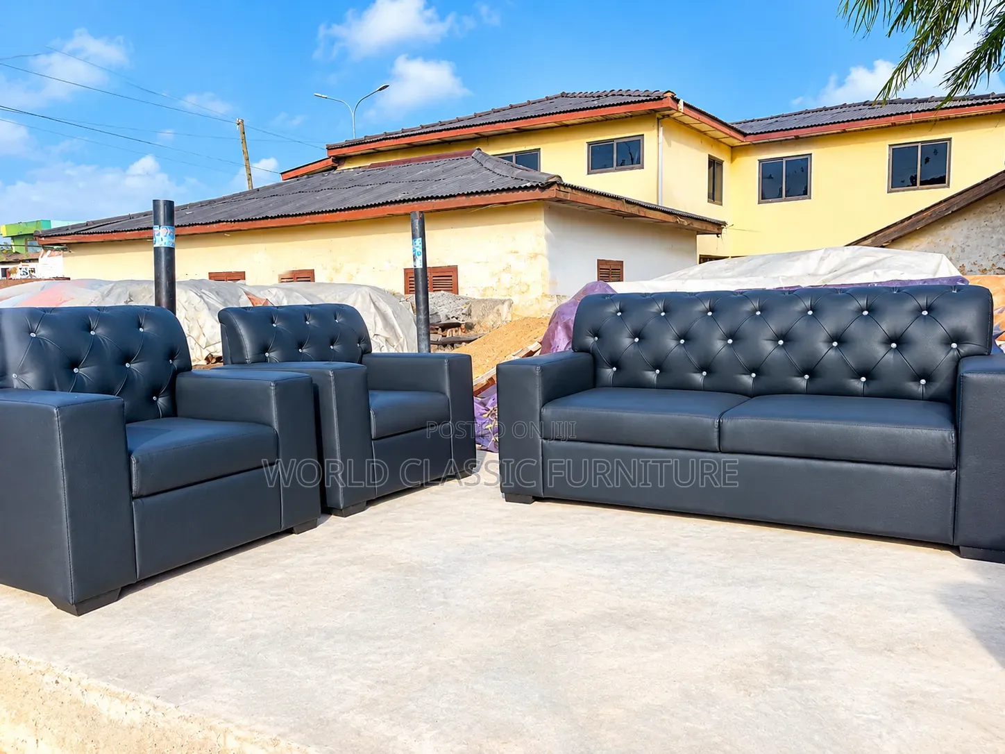 Luxury Diamond-Tufted Sofa Set for Sale