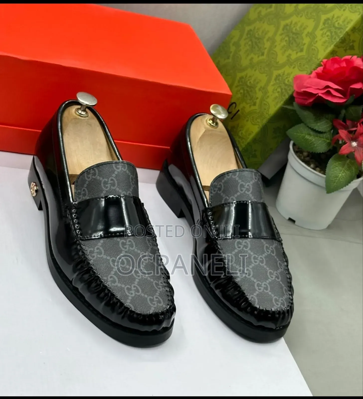 Men's Black Patent Leather GG Monogram Loafers
