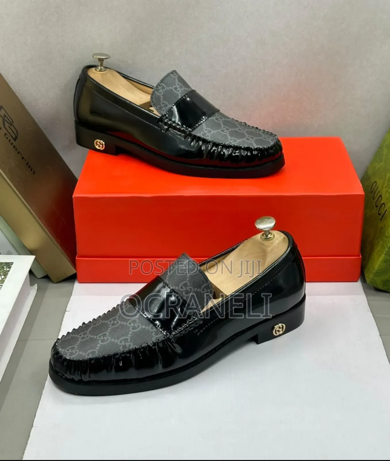 Men's Black Patent Leather GG Monogram Loafers