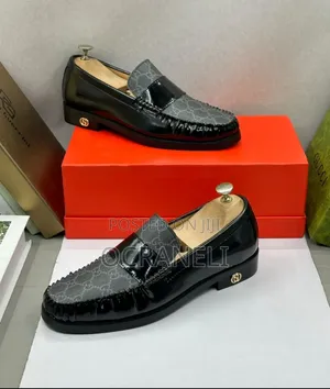 Men's Black Patent Leather GG Monogram Loafers