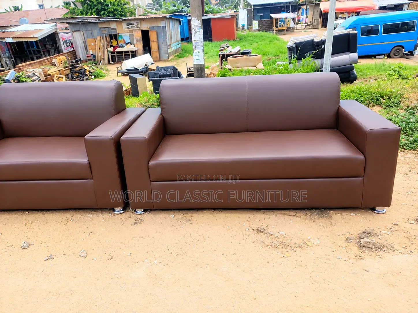 Modern Brown Leatherette Sofa Set