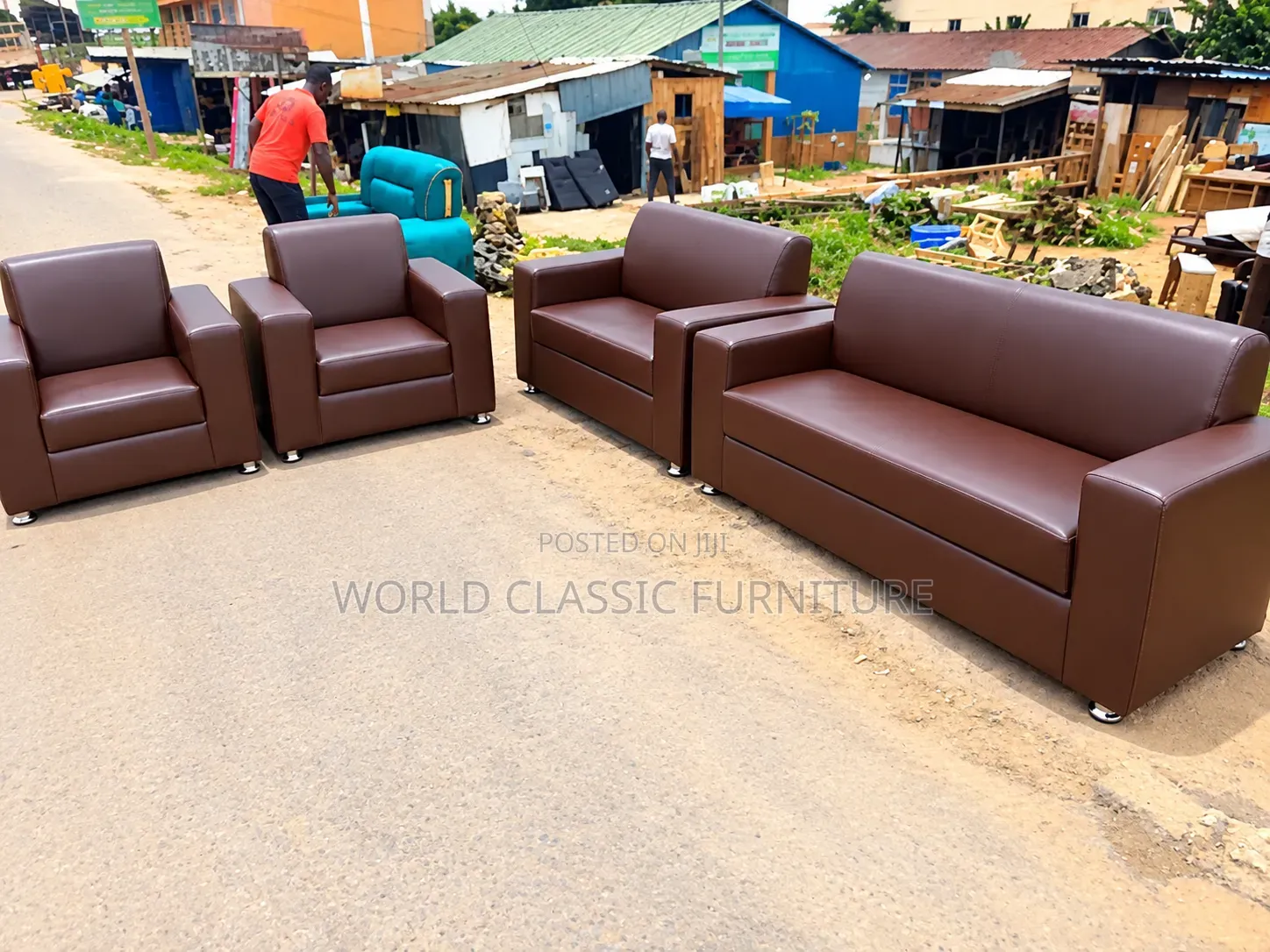 Modern Brown Leatherette Sofa Set