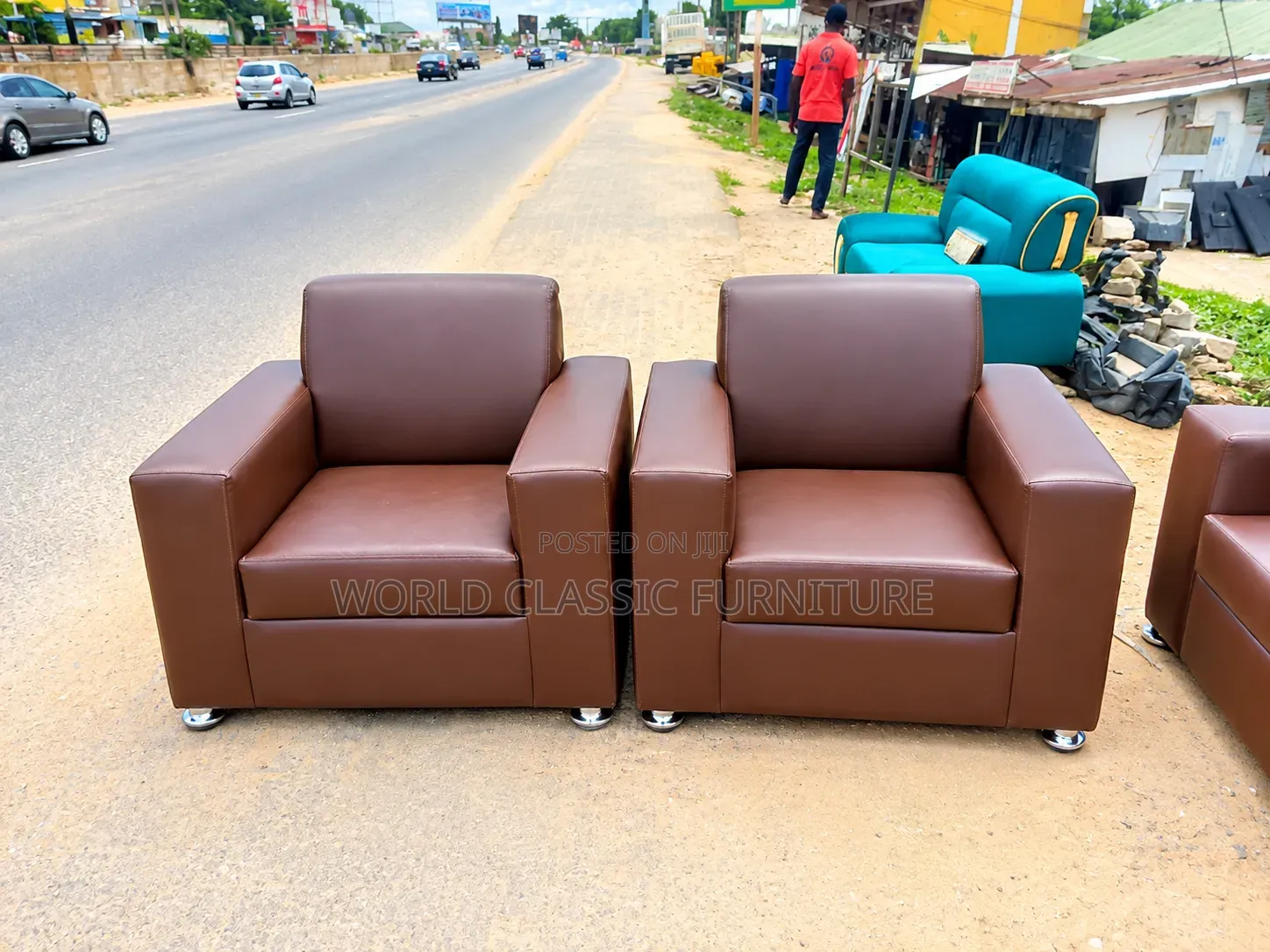 Modern Brown Leatherette Sofa Set