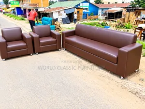 Modern Brown Leatherette Sofa Set