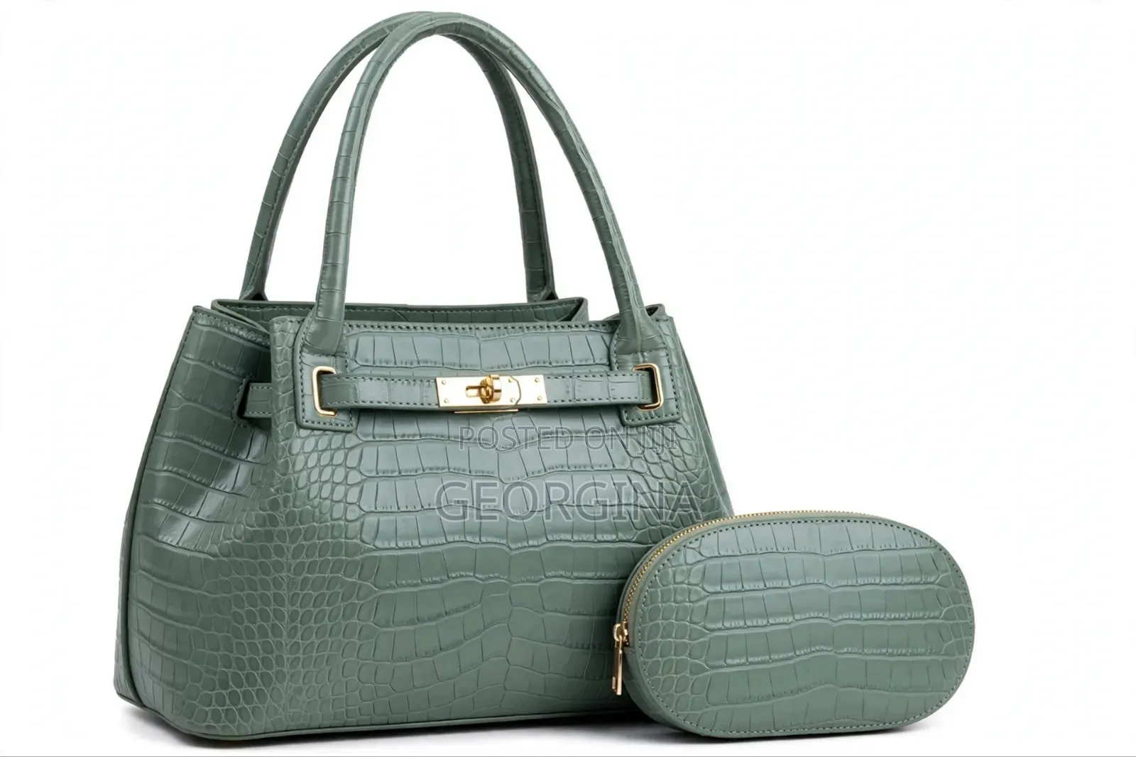 IKUEMAN 2-in-1 Crocodile Pattern Ladies Handbag + Purse Set - 6 Colors